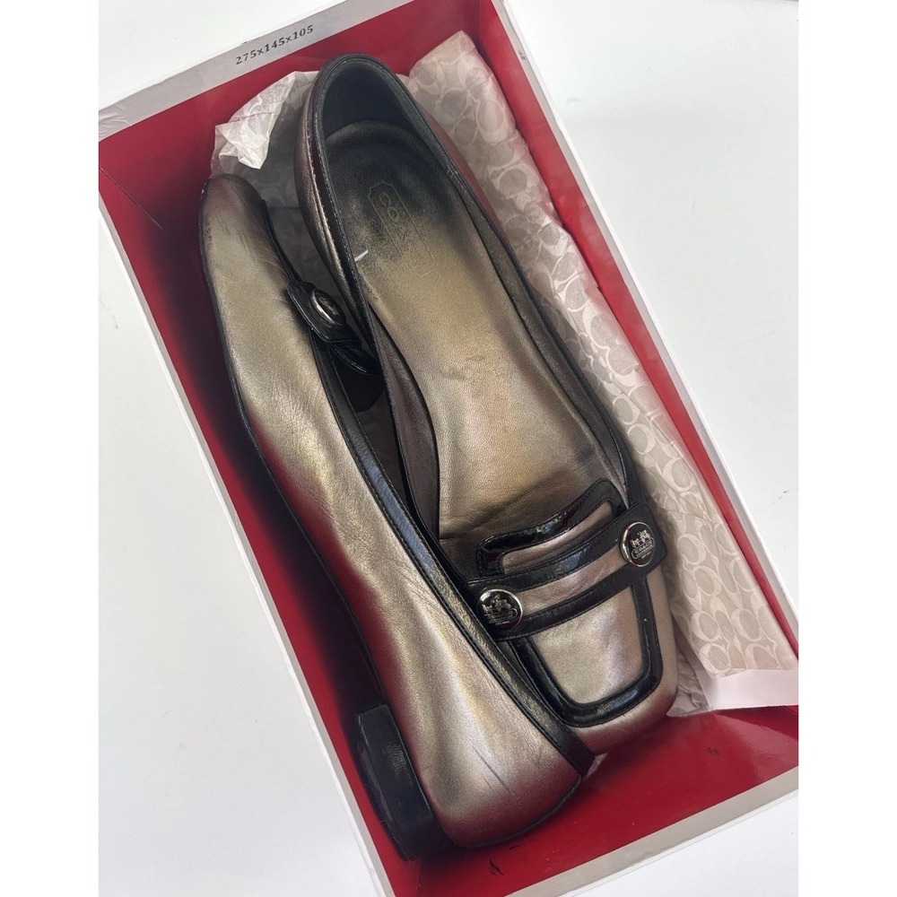 Coach Metallic Leather Driving Loafers Womens 7.5 Gunmetal Lilac Flats 487768